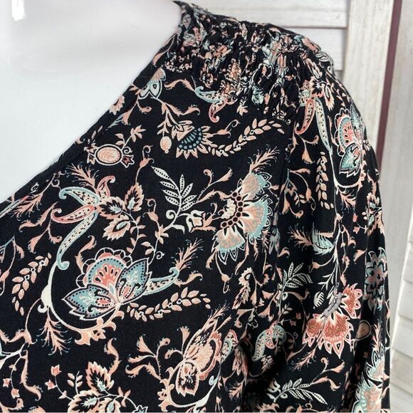 Mossimo Romper Floral Ruffle Hem Black Multi Small 3/4 Sleeve - Picture 7 of 13